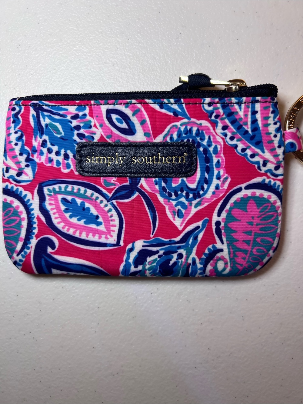 Simply Southern Hot Pink Paisley Quilted Key Case with Aqua Accents - Picture 2 of 4